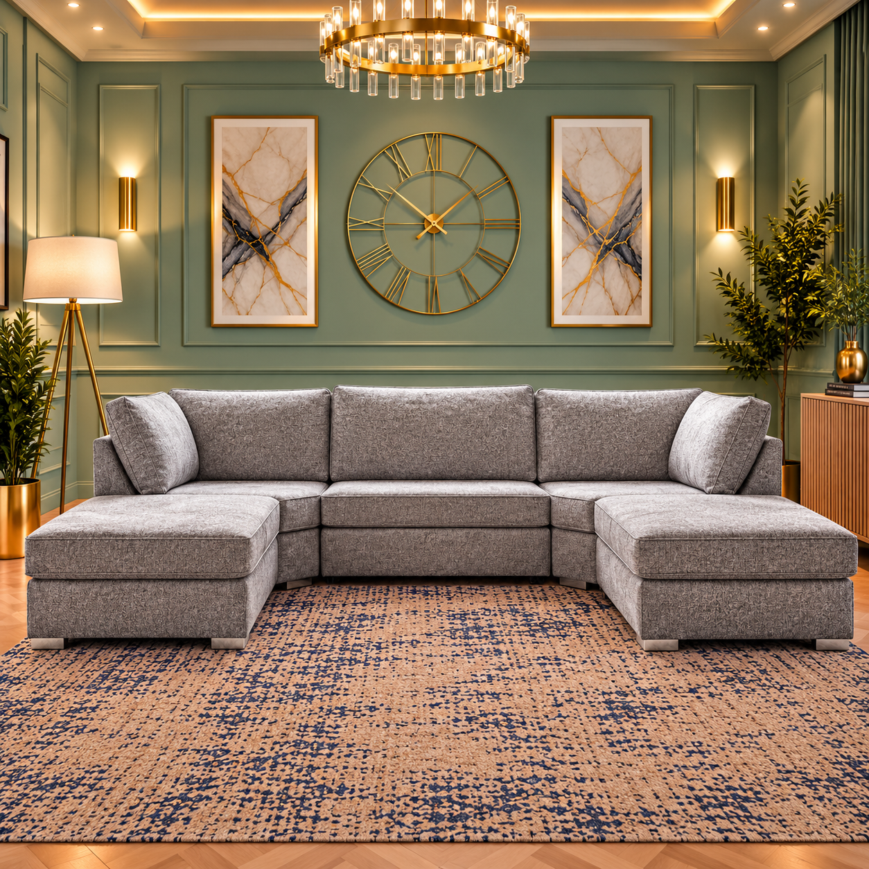 Obsidian Dream U-Shaped Modern Sofa In Plush Velvet Fabric