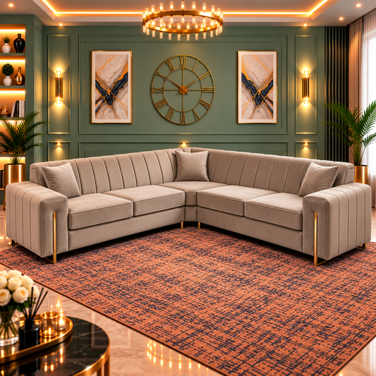 The Luxe Stitch Corner Sofa In Plush Velvet Fabic