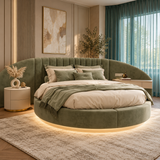 Olyndra Grand Curved Wingback Round Upholstered Bed Frame