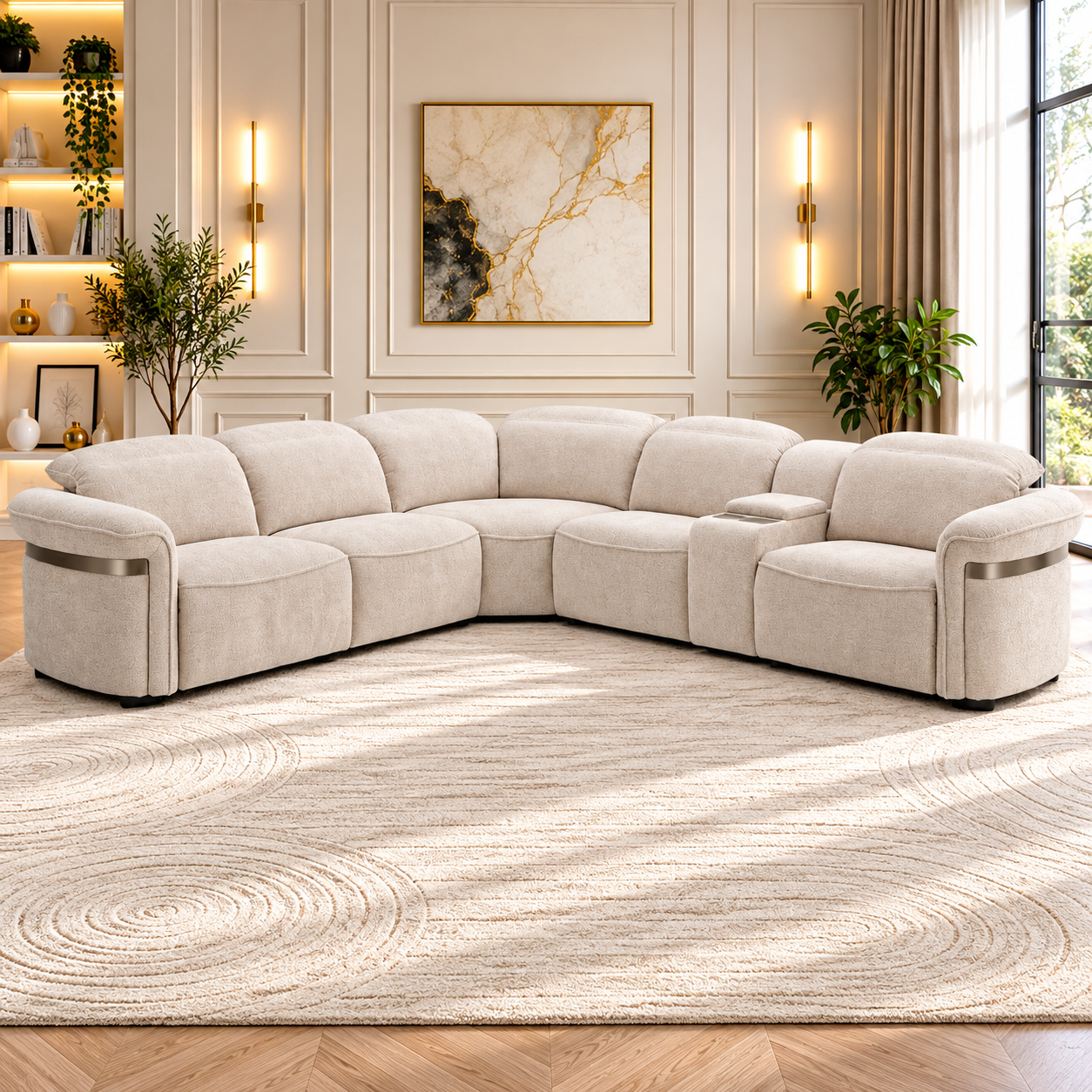 Bicester Electric Recliner Modular Large Corner Sofa In Beige