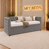 Bali Chesterfield Upholstered Guest Room Single Trundle Sofabed