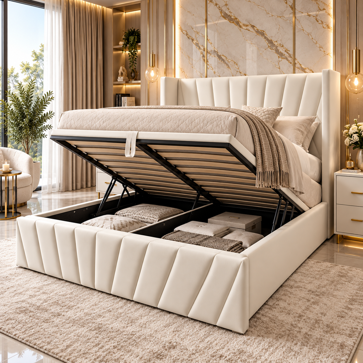 Lumirex Radiant Wingback Panel Upholstered Bed Frame
