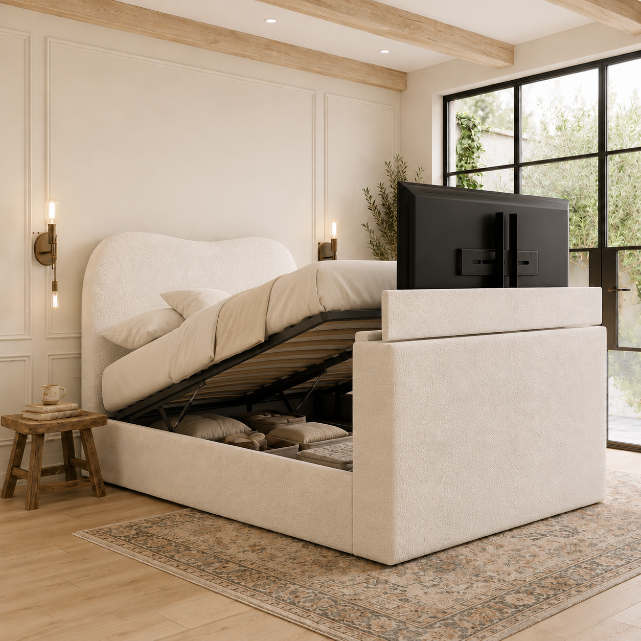 Dolly Premium Boucle TV Bed Frame with Curved Headboard
