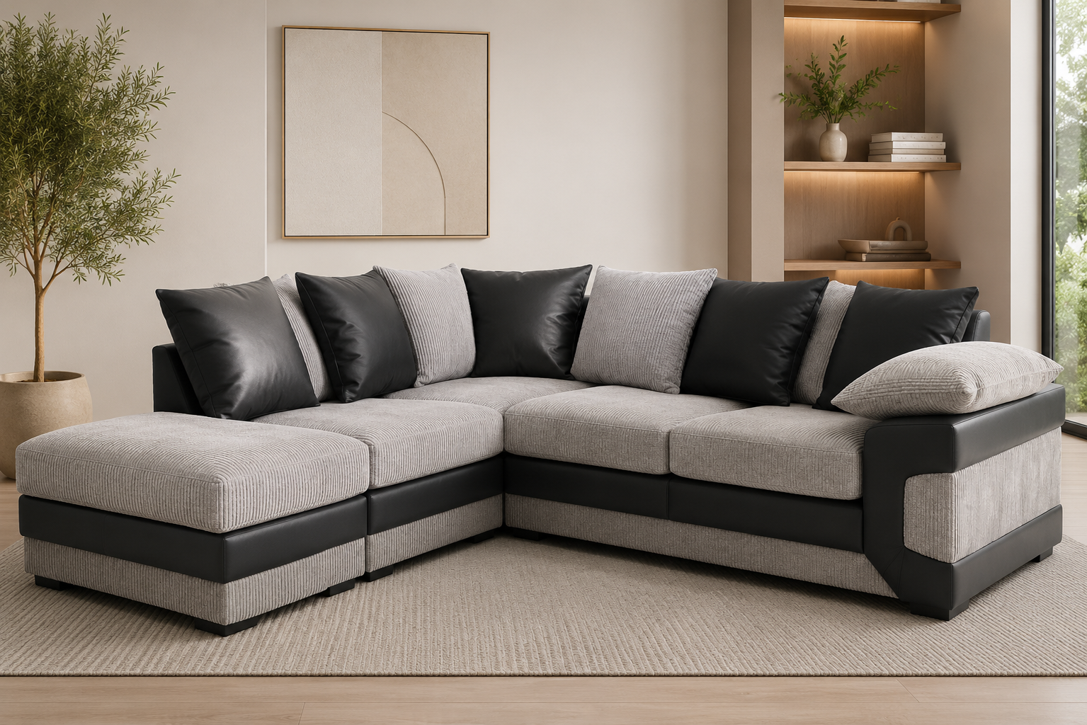 Amara Corner Sofa Jumbo Cord Suite Set With Footstool Left & Right Hand Chaise