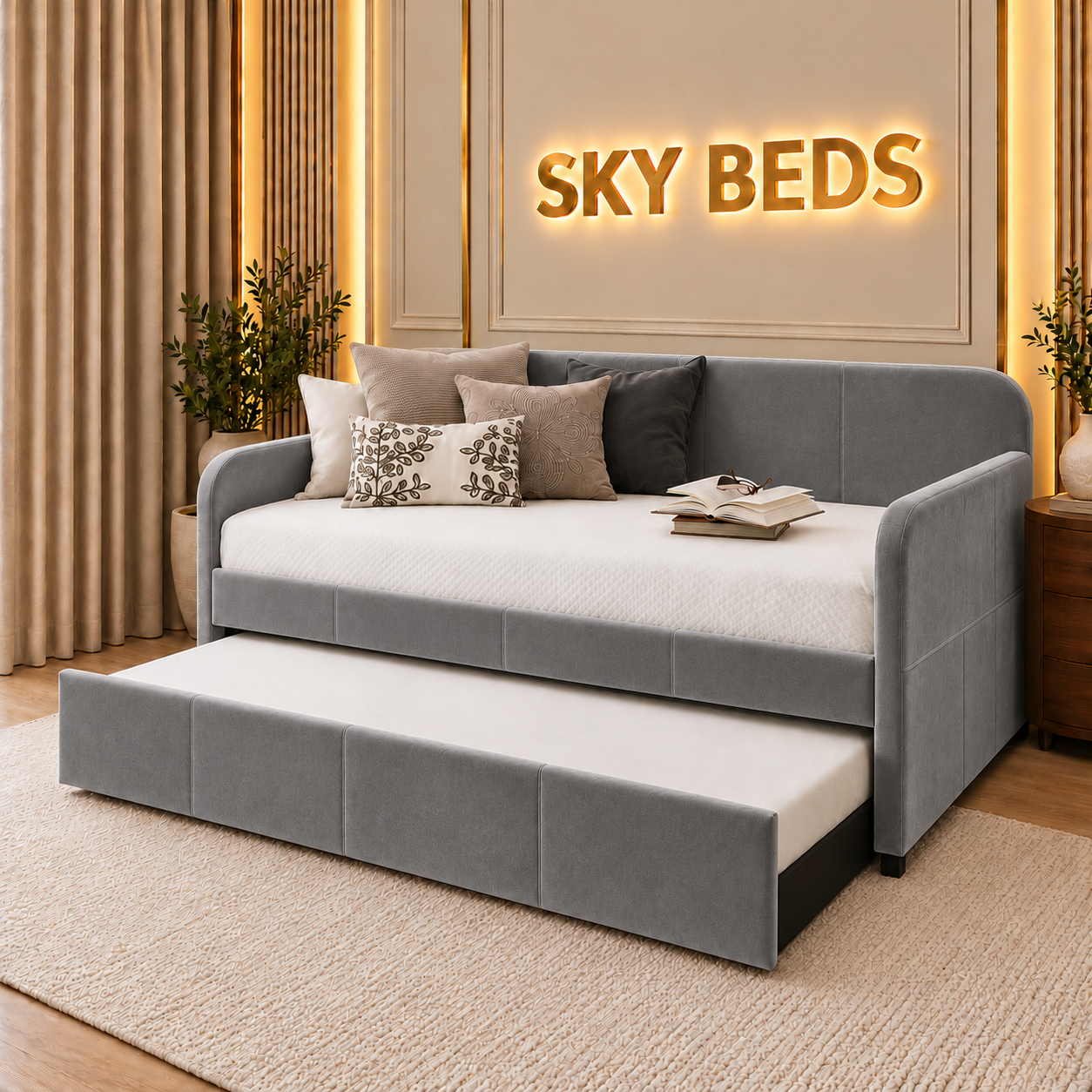 Phuket Upholstered Guest Room Single Trundle Sofabed