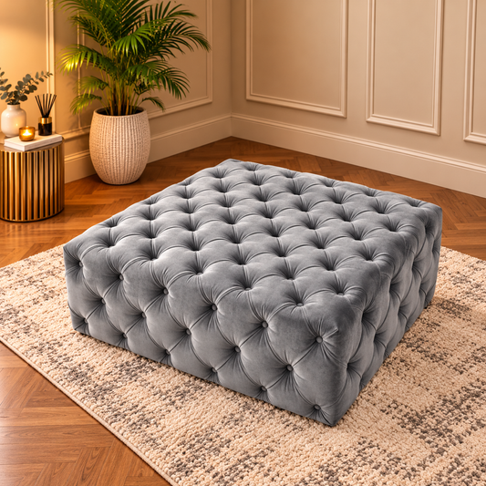 Extra Large Handmade Chesterfield Upholstered Coffee Table Footstool