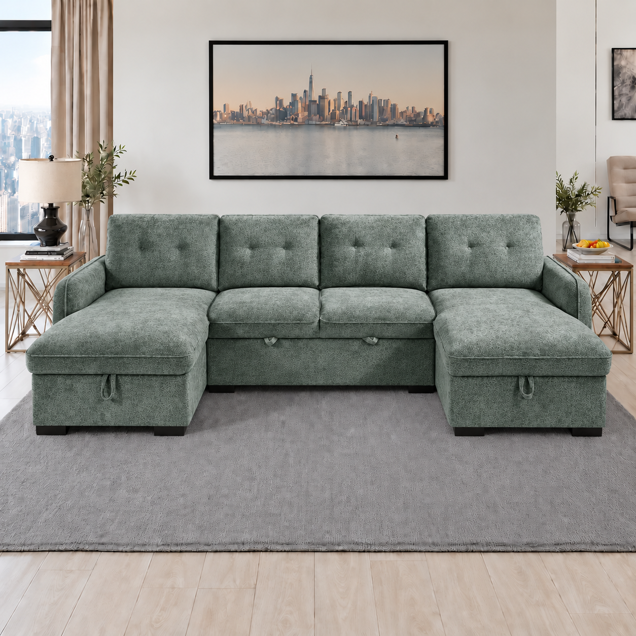 Moscow U Shape Corner Sofabed In Green