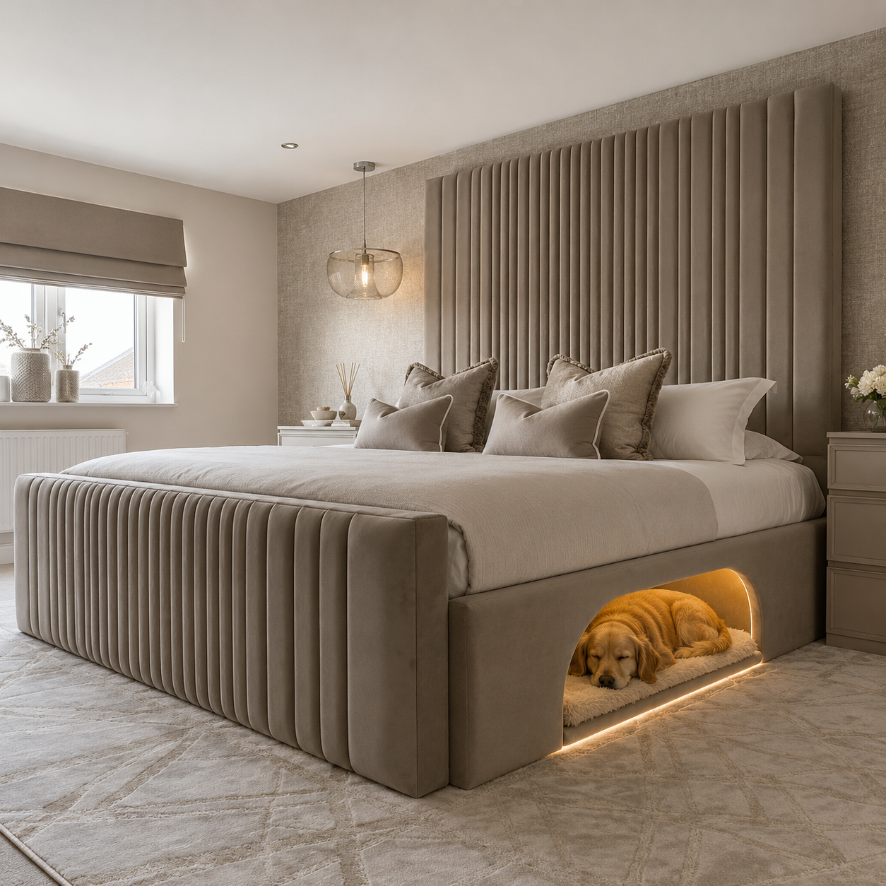 Luxury Split Headboard Line Style Panel Bead Frame