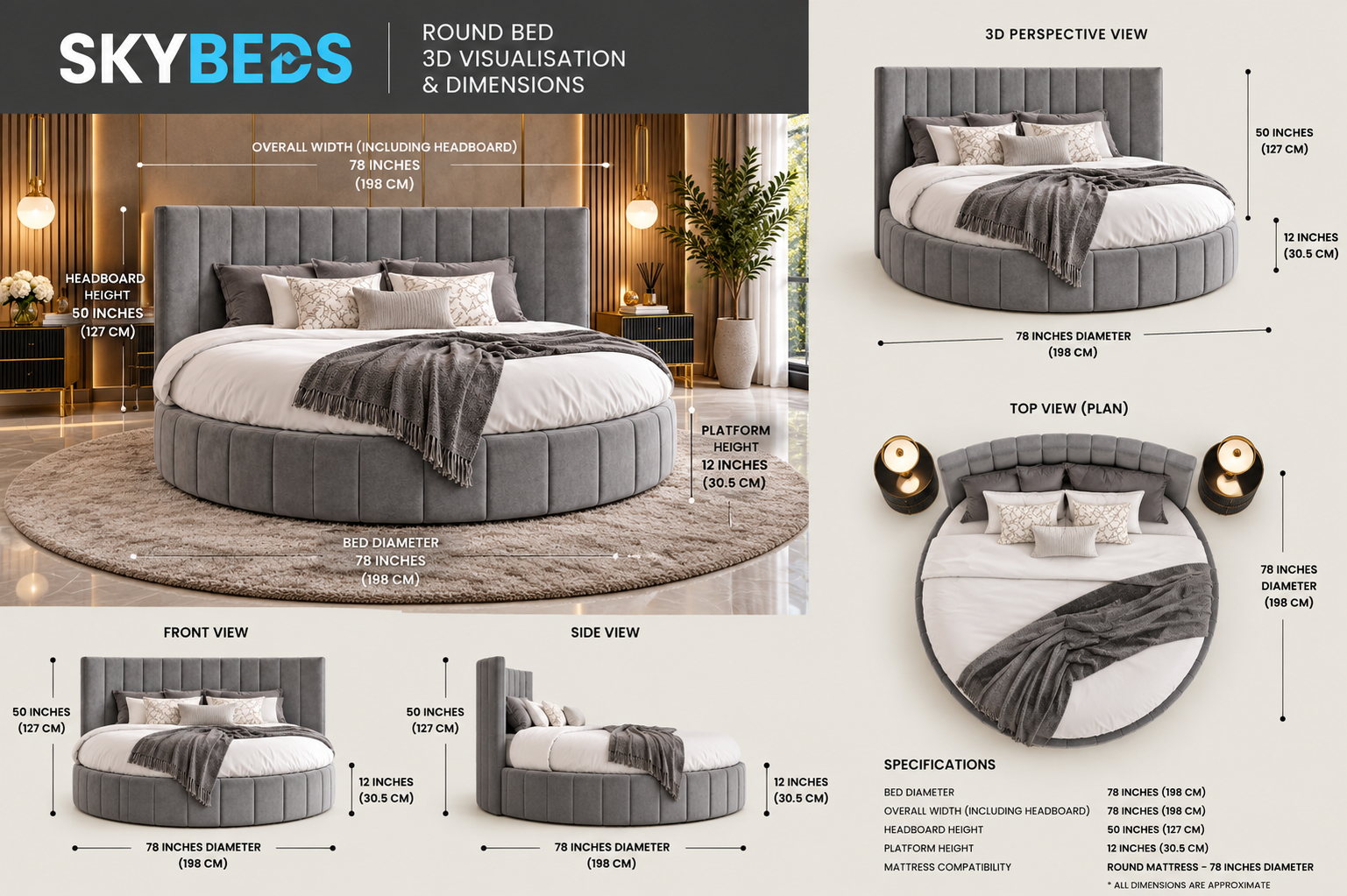 Melvani Signature Round Upholstered Bed Frame
