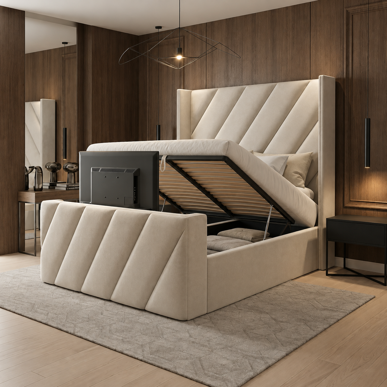 Vectra Winged Diagonal Panel TV Bed Frame
