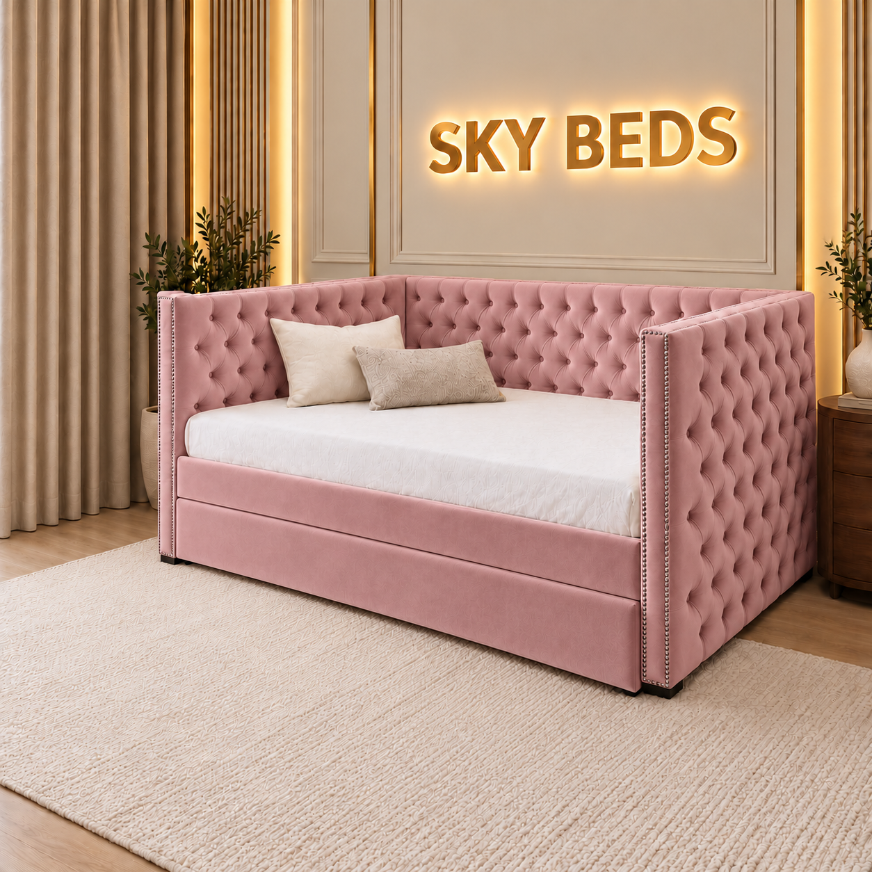 Brustol Upholstered Guest Room Single Trundle Sofabed
