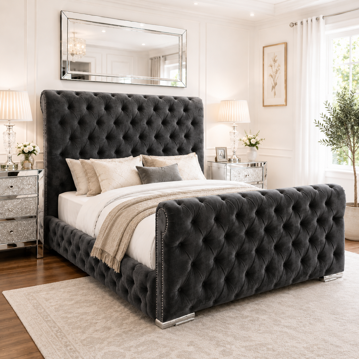 Spanish Chesterfield Sleigh Bed Frame