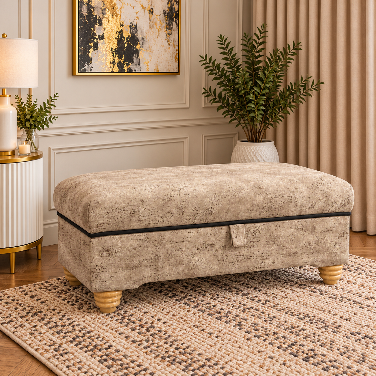 Handmade Marble Fabric Storage Ottoman Coffee Table