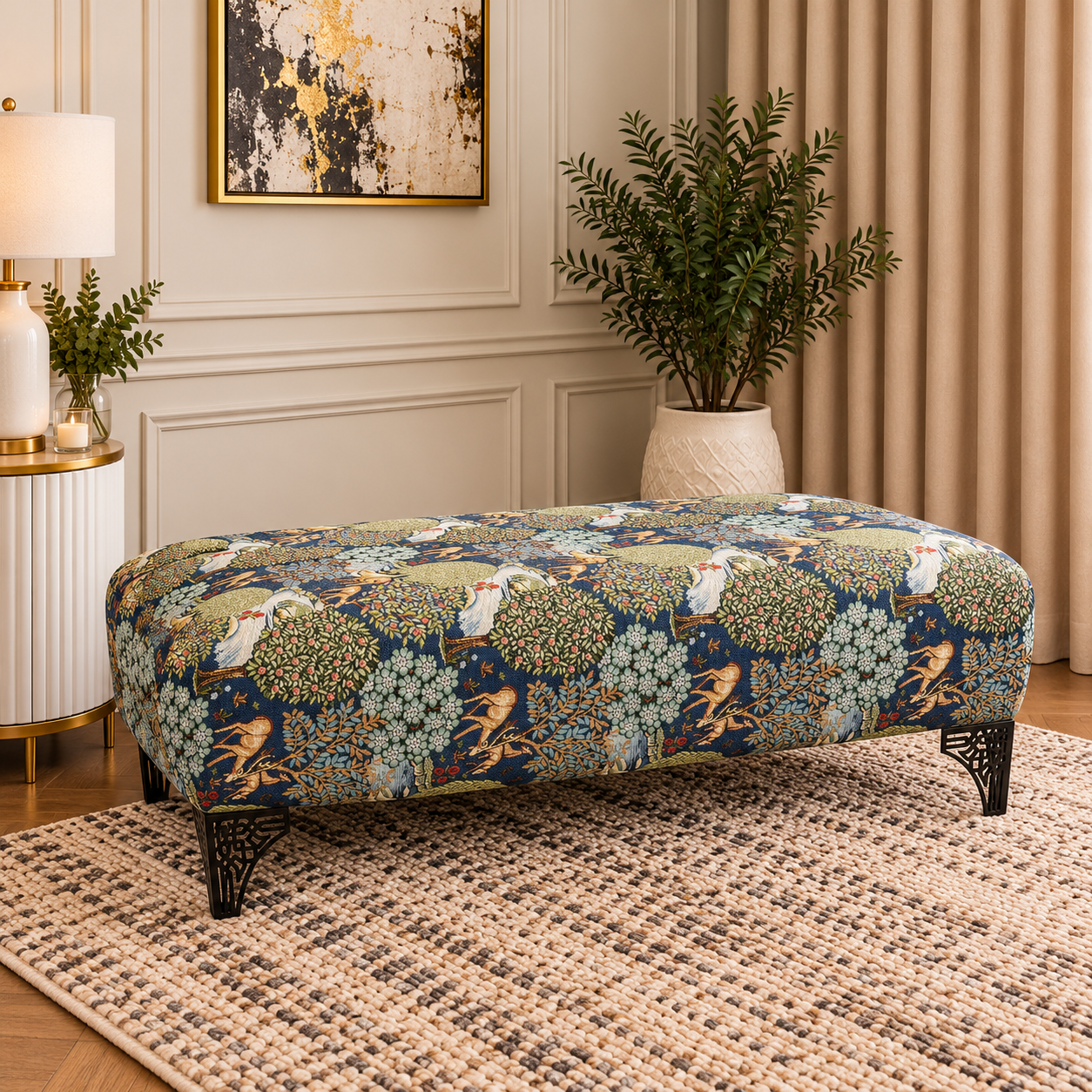 Wexford Deer & Woodland Print Upholstered Footstool Coffee Table