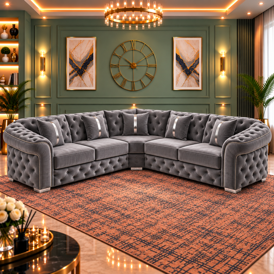 The Opal Gleam Corner Sofa In Plush Velvet Fabric