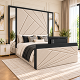 Monteluxe Luxury Plush Velvet Mirror TV Bed Frame with Grand Statement Headboard
