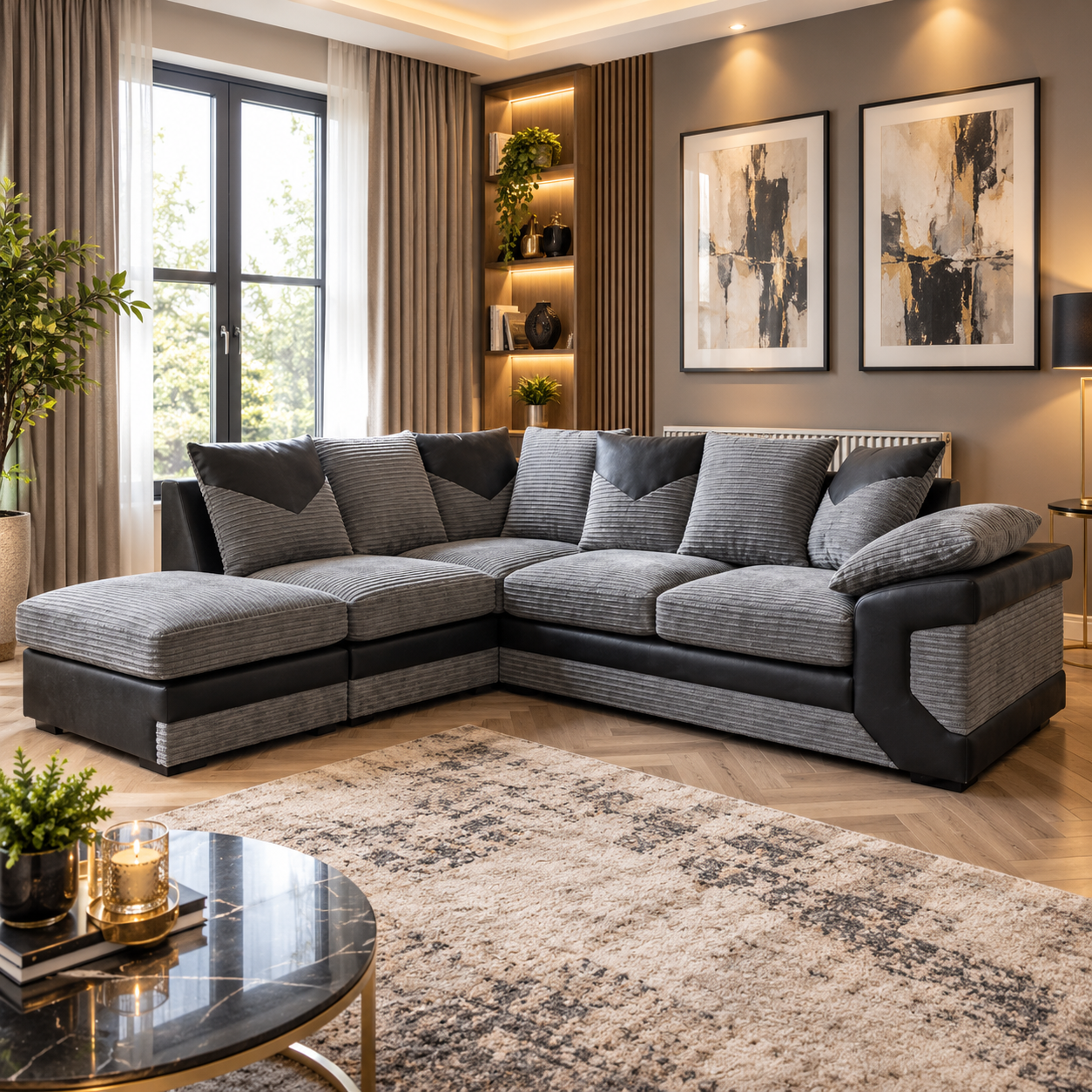 Fairview Lounge L-Shaped Sofa In Jumbo Fabric