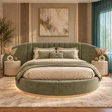 Olyndra Grand Curved Wingback Round Upholstered Bed Frame