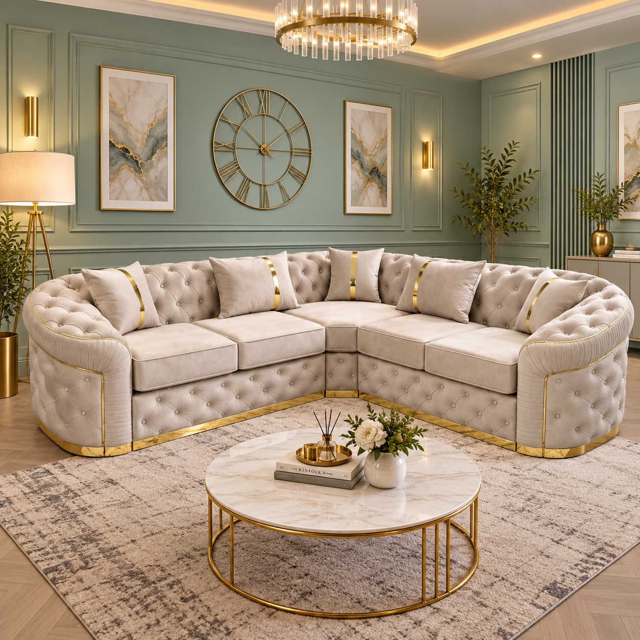 Ellington Gold Trim Chesterfield Corner Sofa