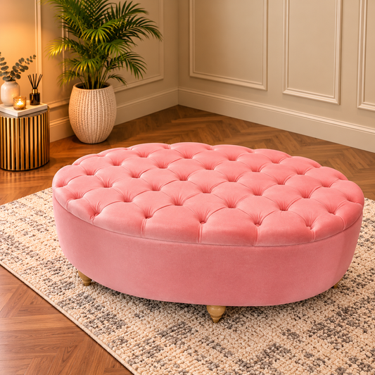 Handmade Chesterfield Exclusive Oval Footstool & Upholstered Coffee Table