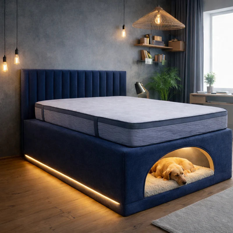 Mannor Modern Bed Frame with Built-In Dog Bed
