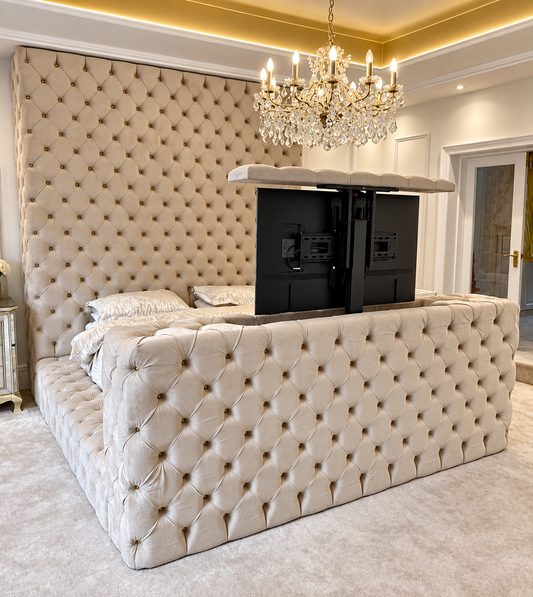 Temper Chesterfield TV Bed Frame in Plush Velvet Fabric