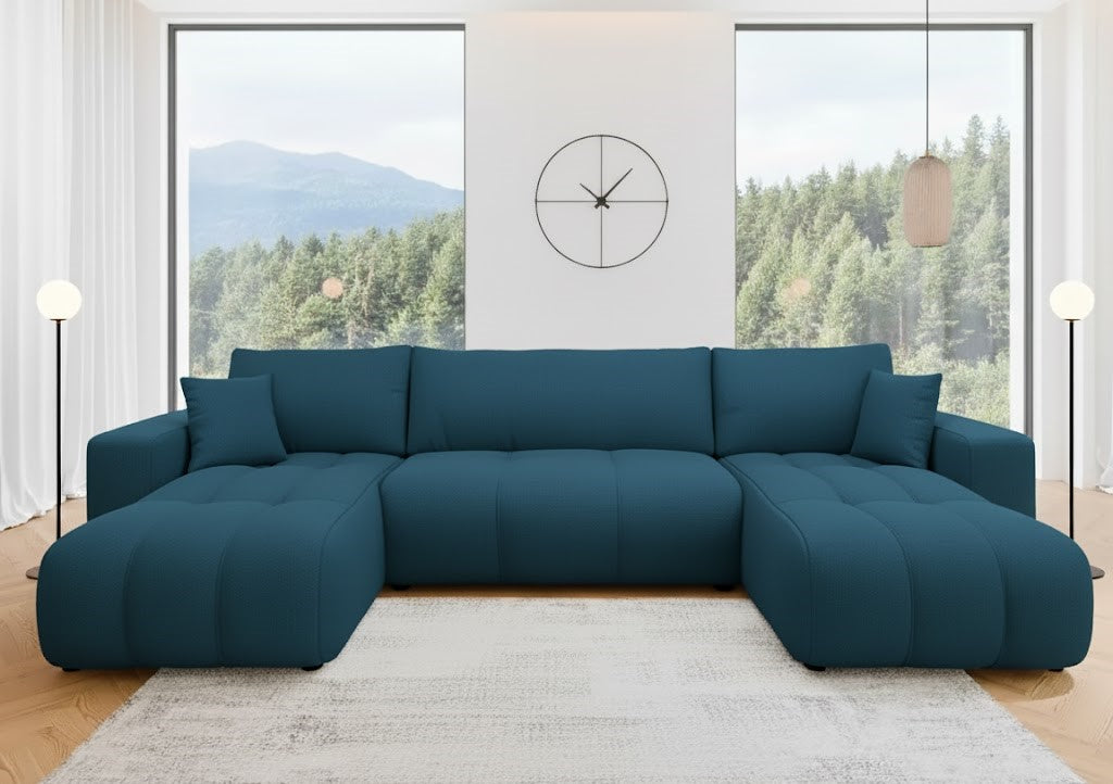 The Estate Lounge Modern U-Shaped Sofa In Teal Plush Velvet Fabric