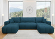 The Estate Lounge Modern U-Shaped Sofa In Teal Plush Velvet Fabric