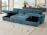 Hudson U Shape Corner Sofa Bed in Blue
