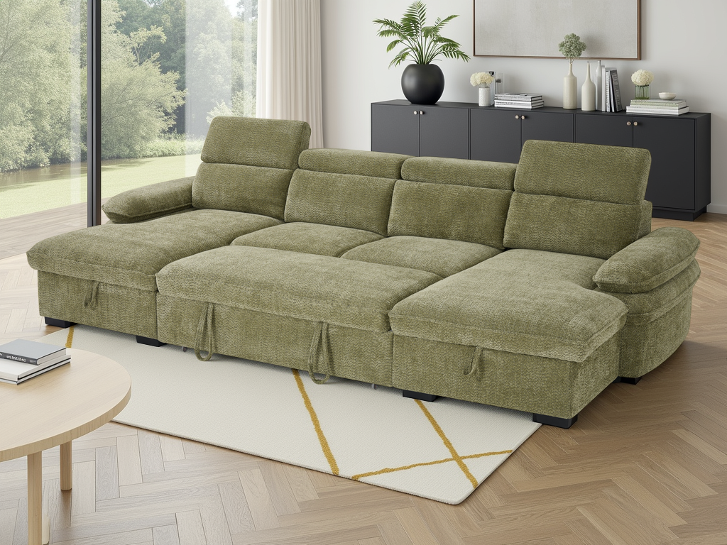 Hudson U Shape Corner Sofabed in Green