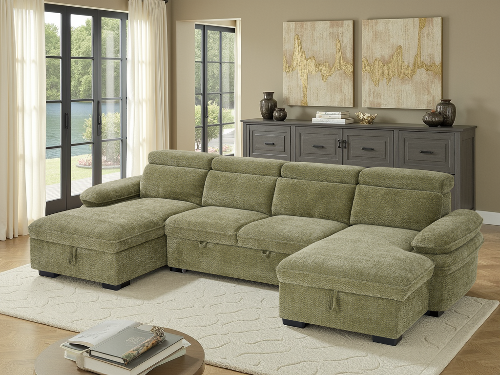 Hudson U Shape Corner Sofabed in Green