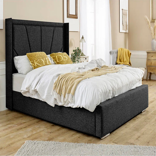 Tia Wingback Bed Frame in Linoso Fabric