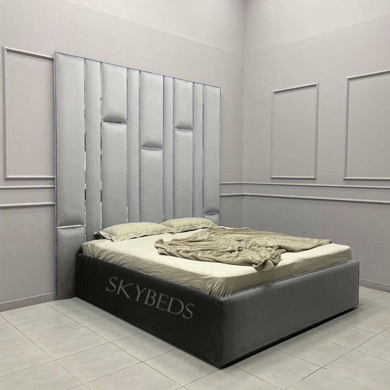 Matrix Bed Frame With Silver Mirror Finishing and High Headboard