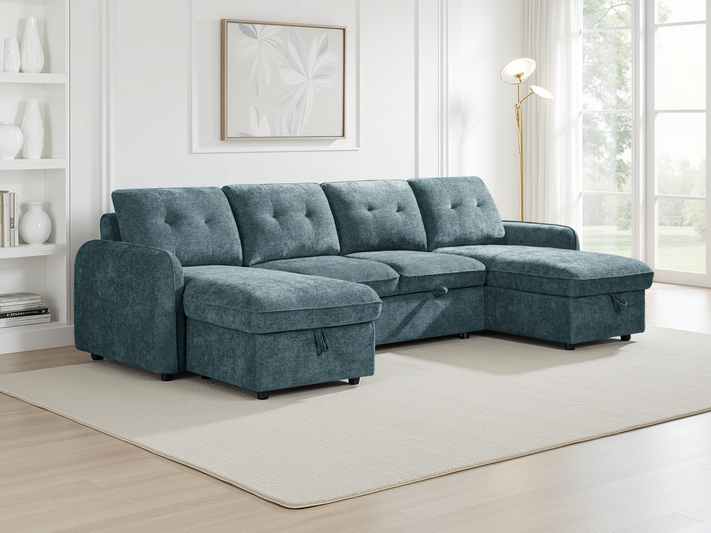 Moscow U Shape Corner Sofa bed in Blue