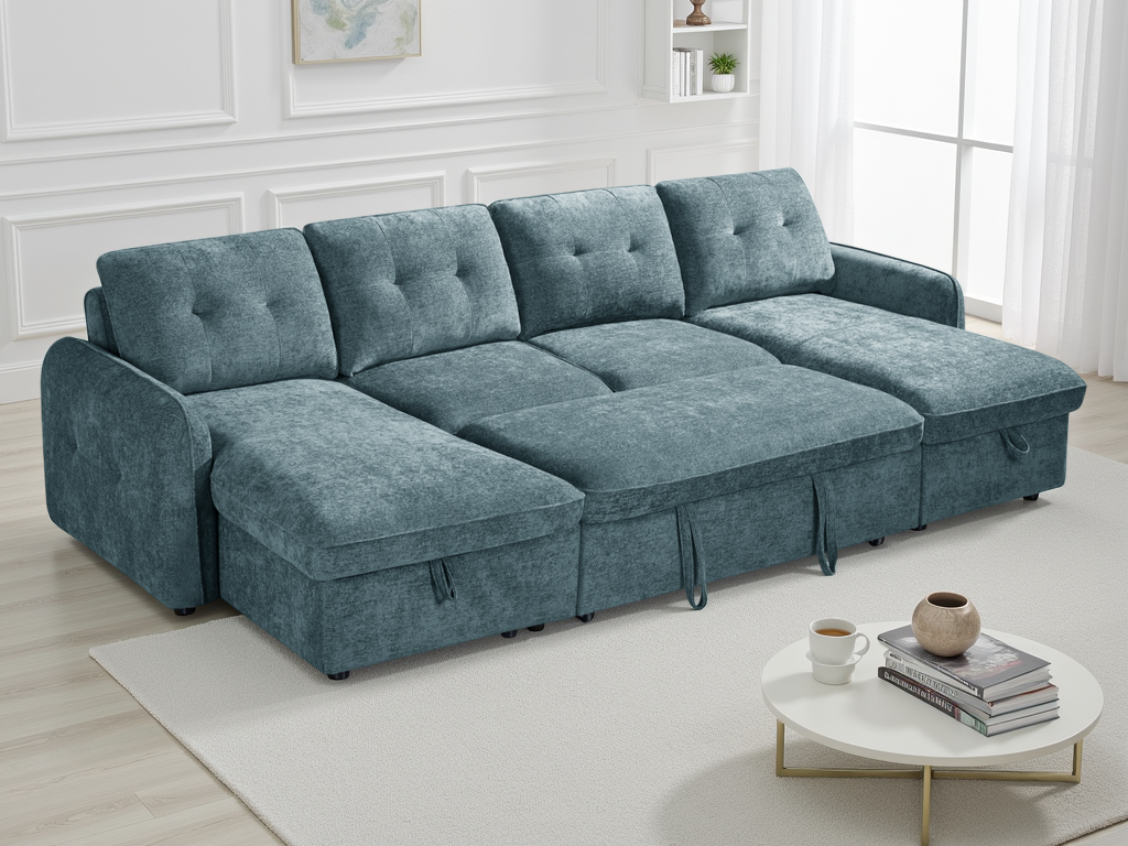 Moscow U Shape Corner Sofa bed in Blue