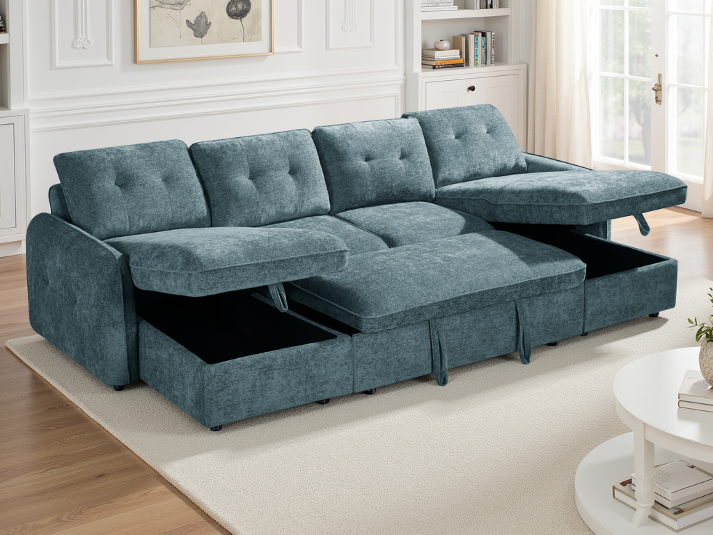 Moscow U Shape Corner Sofa bed in Blue