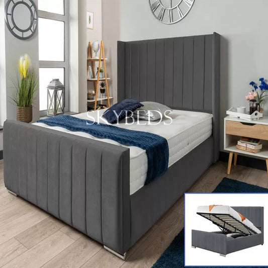 Line Style Winged Bed With Ottoman Storage