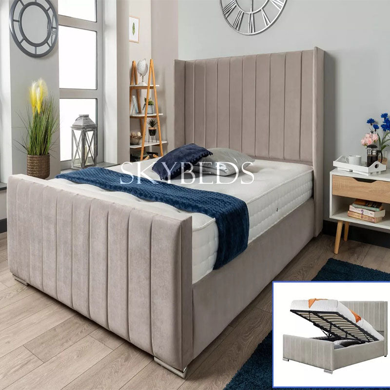 Line Style Winged Bed With Ottoman Storage