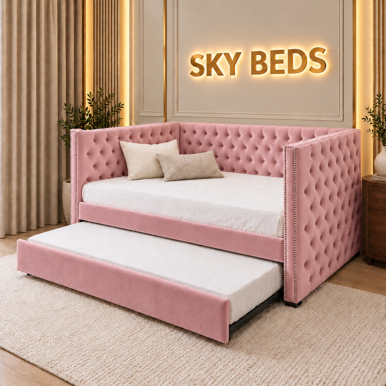 Brustol Upholstered Guest Room Single Trundle Sofabed