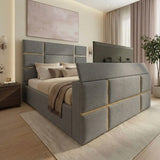 Pascal Cubed Upholstered Gold strip TV Bed Frame