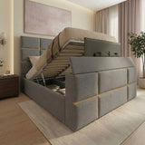 Pascal Cubed Upholstered Gold strip TV Bed Frame