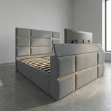 Pascal Cubed Upholstered Gold strip TV Bed Frame