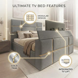 Pascal Cubed Upholstered Gold strip TV Bed Frame