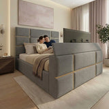 Pascal Cubed Upholstered Gold strip TV Bed Frame
