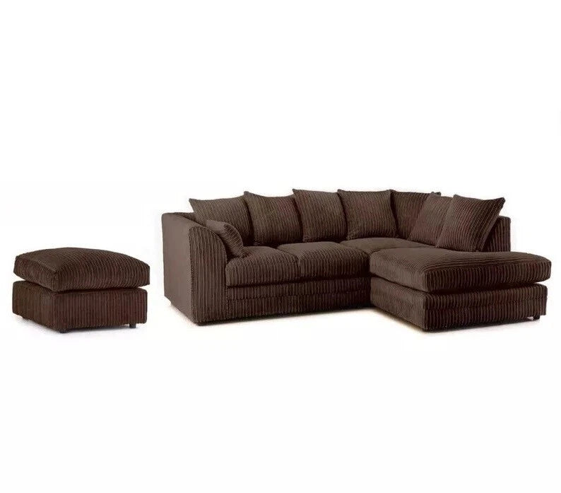 Lousiana Jumbo Cord 4 Seater Left and Right Hand Corner Sofa Suite Set Plus Footstool