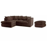 Lousiana Jumbo Cord 4 Seater Left and Right Hand Corner Sofa Suite Set Plus Footstool