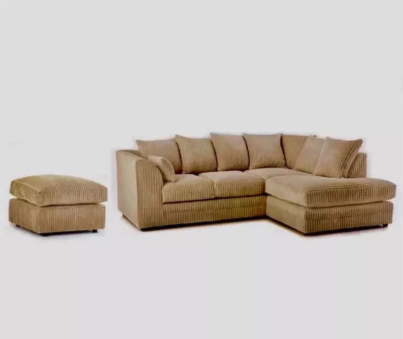 Lousiana Jumbo Cord 4 Seater Left and Right Hand Corner Sofa Suite Set Plus Footstool