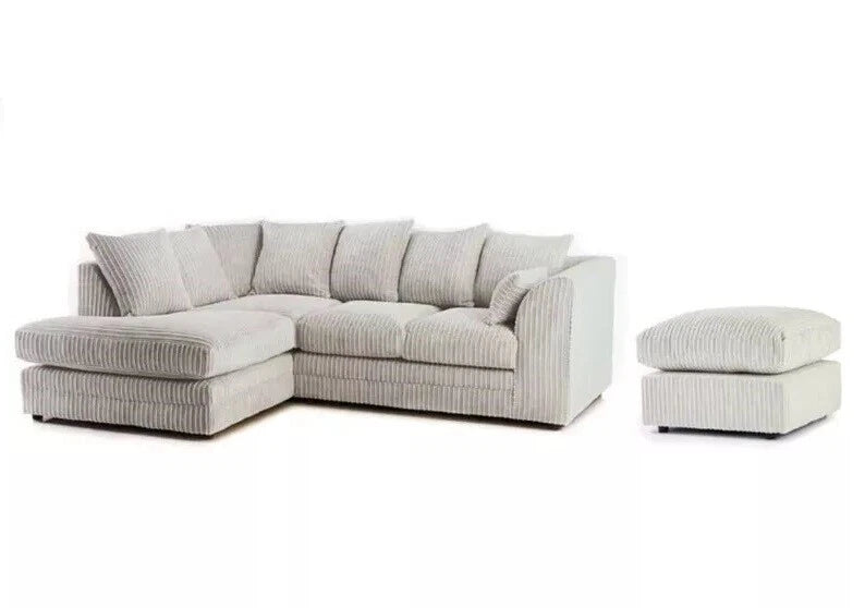 Lousiana Jumbo Cord 4 Seater Left and Right Hand Corner Sofa Suite Set Plus Footstool