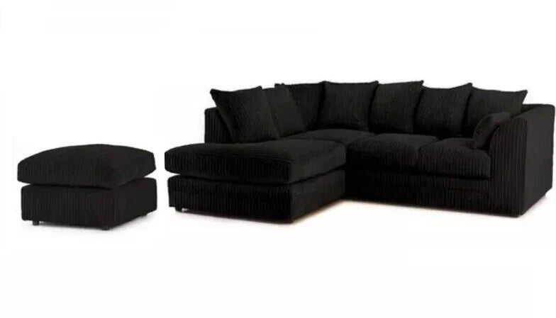 Lousiana Jumbo Cord 4 Seater Left and Right Hand Corner Sofa Suite Set Plus Footstool