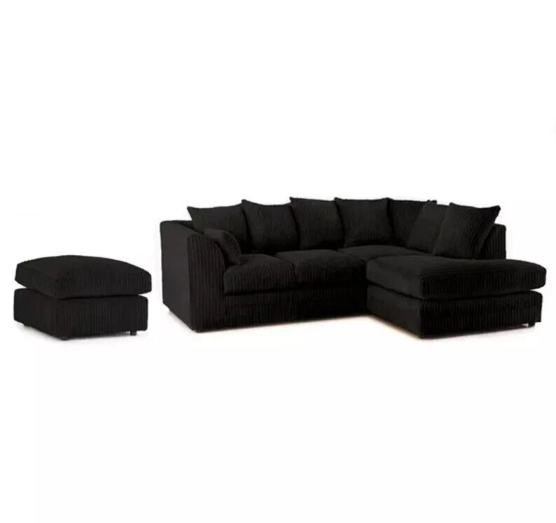 Lousiana Jumbo Cord 4 Seater Left and Right Hand Corner Sofa Suite Set Plus Footstool